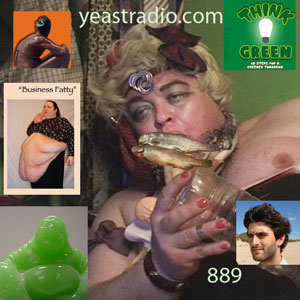 green fatty tranny eating fish while naked